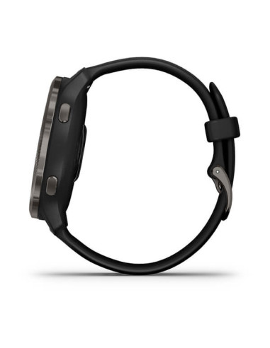 GARMIN VENU®2 Skalūno spalvos nerūdijančiojo plieno apvadas, su juodu korpusu ir silikoniniu dirželiu