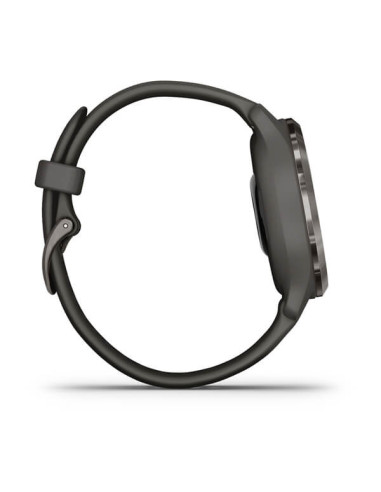 GARMIN VENU®2S Skalūno spalvos nerūdijančiojo plieno apvadas, su grafito spalvos korpusu ir silikoniniu dirželiu