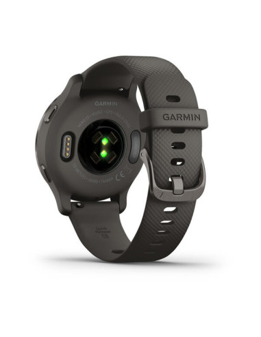 GARMIN VENU®2S Skalūno spalvos nerūdijančiojo plieno apvadas, su grafito spalvos korpusu ir silikoniniu dirželiu
