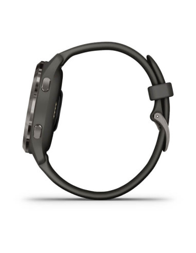 GARMIN VENU®2S Skalūno spalvos nerūdijančiojo plieno apvadas, su grafito spalvos korpusu ir silikoniniu dirželiu