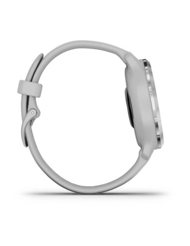 GARMIN VENU®2S Sidabro spalvos nerūdijančiojo plieno apvadas, su „Mist Grey“ pilku korpusu ir silikoniniu dirželiu