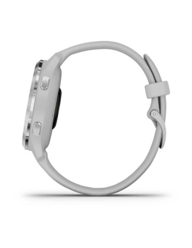 GARMIN VENU®2S Sidabro spalvos nerūdijančiojo plieno apvadas, su „Mist Grey“ pilku korpusu ir silikoniniu dirželiu
